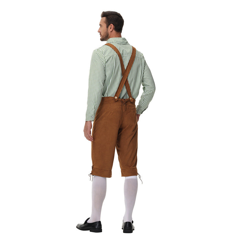 Lederhose Herren - Leder Hosenträger Stickerei Rot Oktoberfest-Chaps Herrenmode