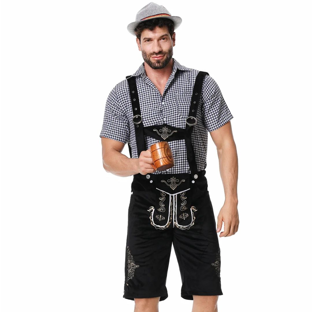 Lederhose Herren - Leder Traditionell Bayerisch Braun Oktoberfest-Schwarz-M-Chaps Herrenmode