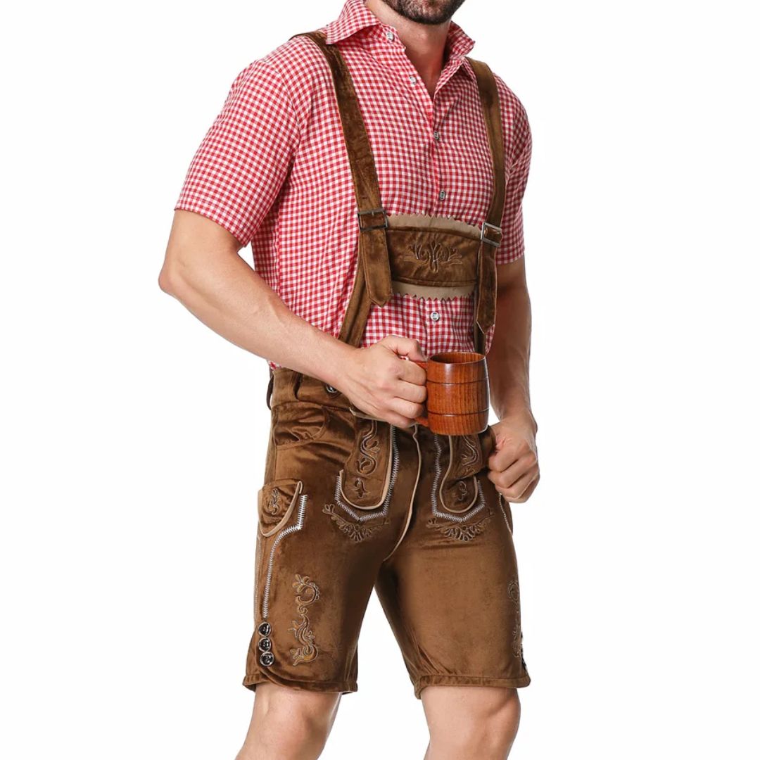 Lederhose Herren - Leder Traditionell Bayerisch Schwarz Oktoberfest-Chaps Herrenmode