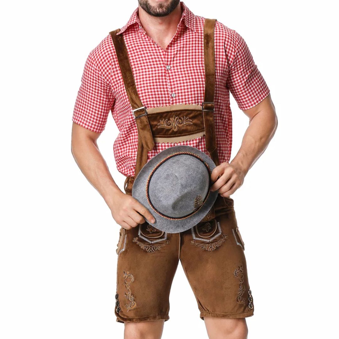 Lederhose Herren - Leder Traditionell Bayerisch Schwarz Oktoberfest-Chaps Herrenmode
