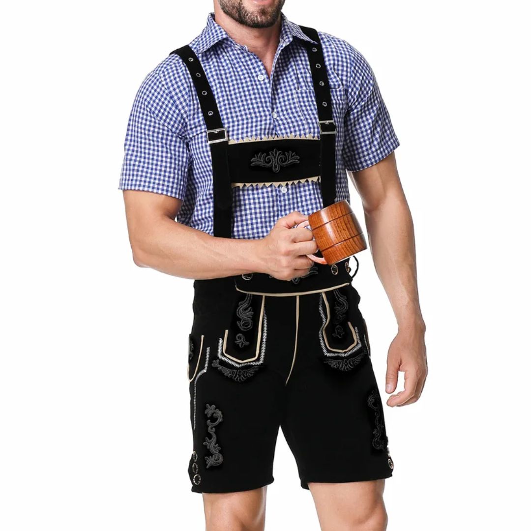 Lederhose Herren - Leder Traditionell Bayerisch Schwarz Oktoberfest-Chaps Herrenmode
