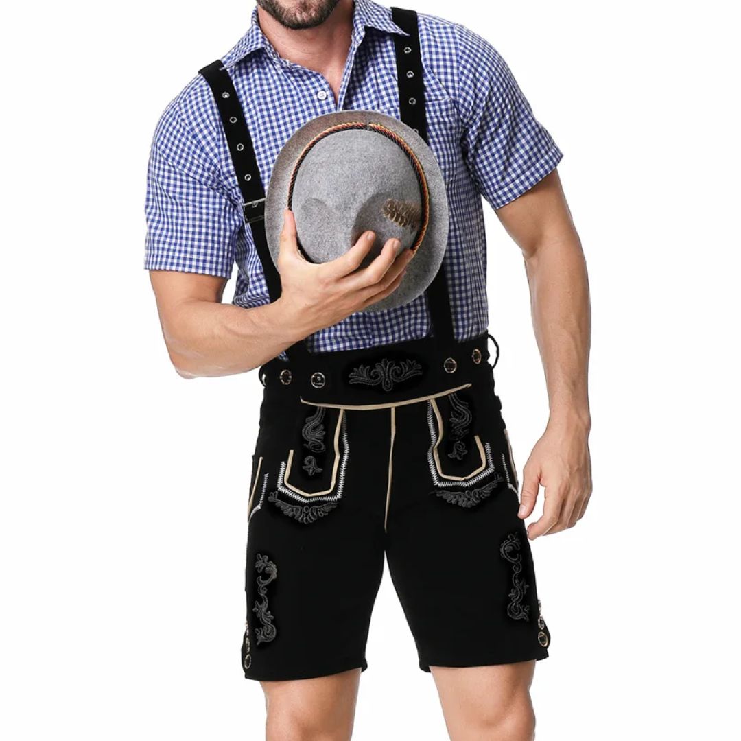 Lederhose Herren - Leder Traditionell Bayerisch Schwarz Oktoberfest-Chaps Herrenmode