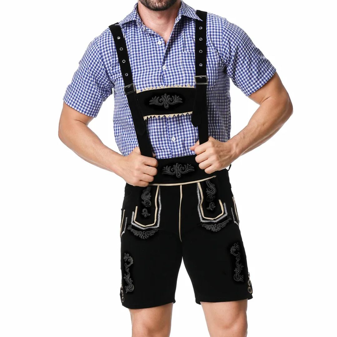 Lederhose Herren - Leder Traditionell Bayerisch Schwarz Oktoberfest-Chaps Herrenmode
