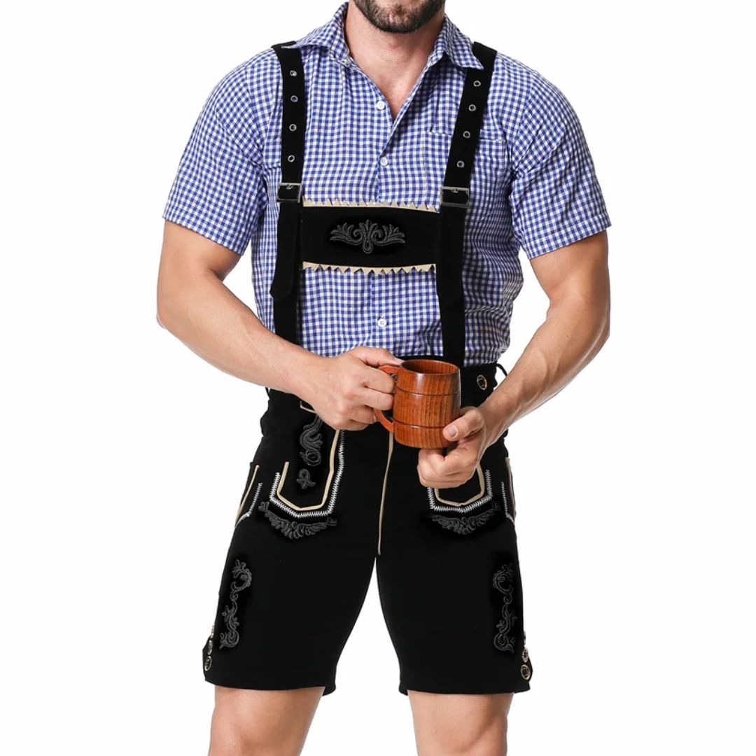Lederhose Herren - Leder Traditionell Bayerisch Schwarz Oktoberfest-Chaps Herrenmode