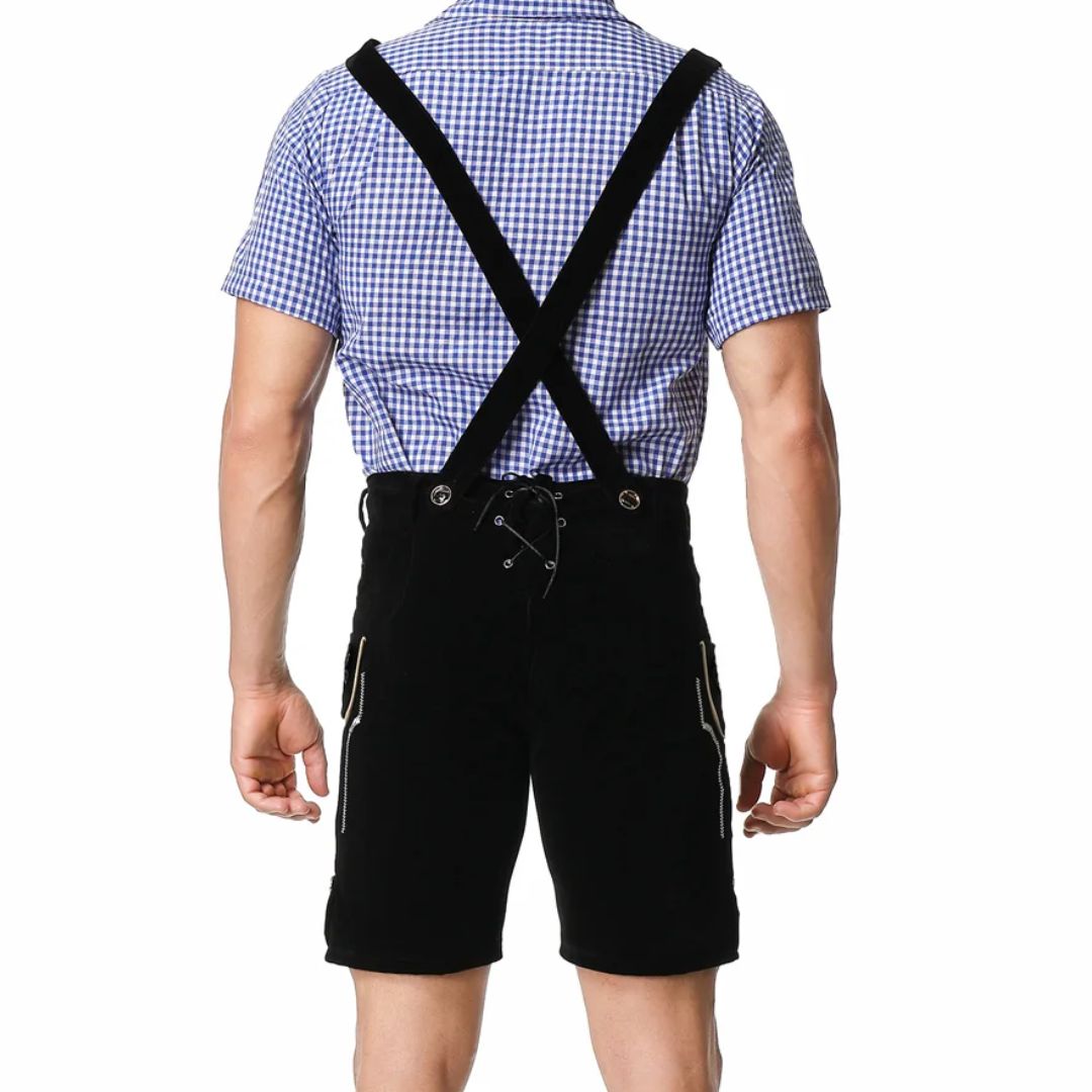 Lederhose Herren - Leder Traditionell Bayerisch Schwarz Oktoberfest-Chaps Herrenmode
