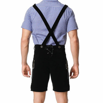Lederhose Herren - Leder Traditionell Bayerisch Schwarz Oktoberfest-Chaps Herrenmode