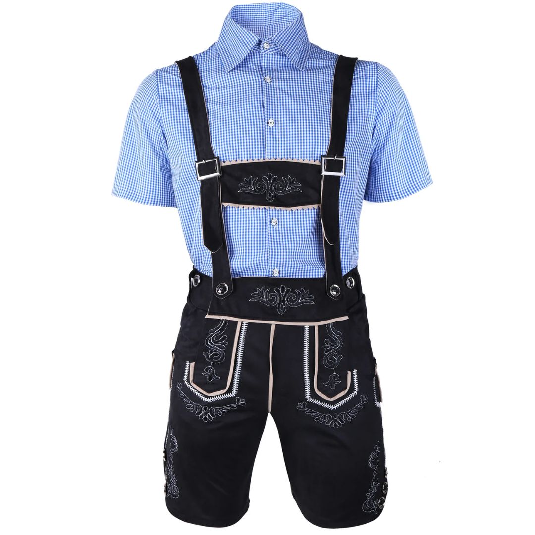 Lederhose Herren - Leder Traditionell Bayerisch Schwarz Oktoberfest-Chaps Herrenmode