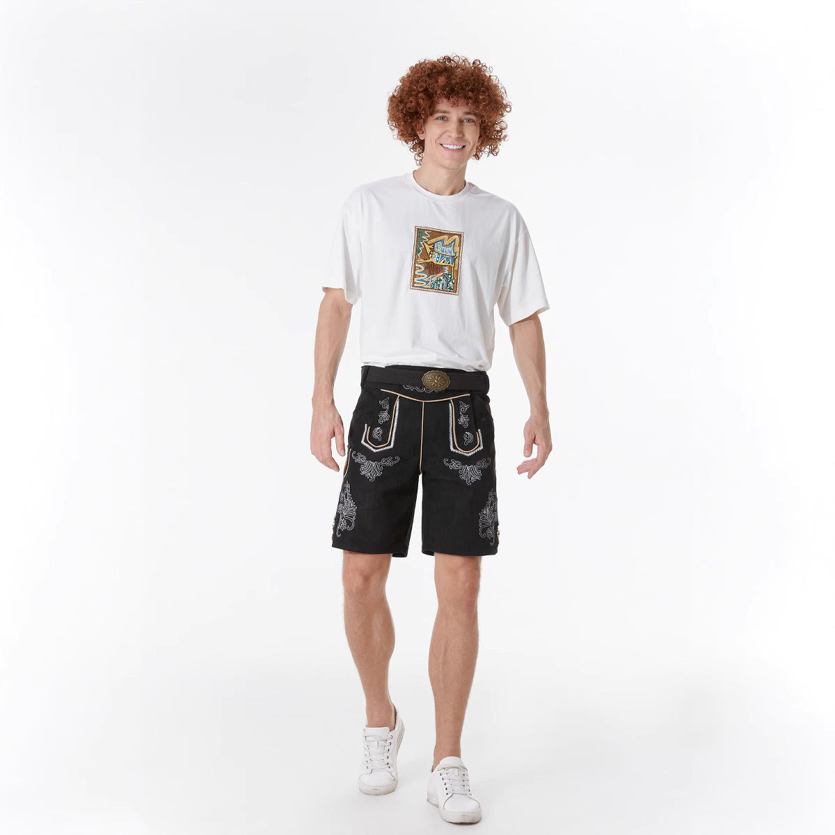 Lederhose Herren - Leder Velours Stickerei Schwarz Oktoberfest-Chaps Herrenmode