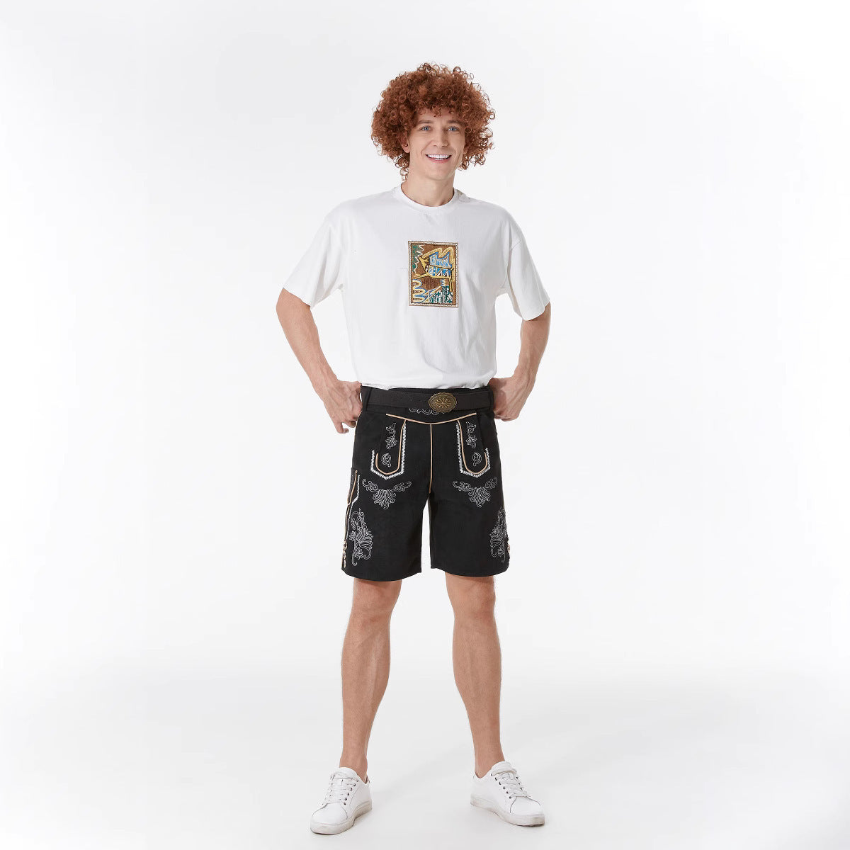 Lederhose Herren - Leder Velours Stickerei Schwarz Oktoberfest-Chaps Herrenmode