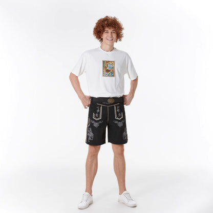 Lederhose Herren - Leder Velours Stickerei Schwarz Oktoberfest-Chaps Herrenmode
