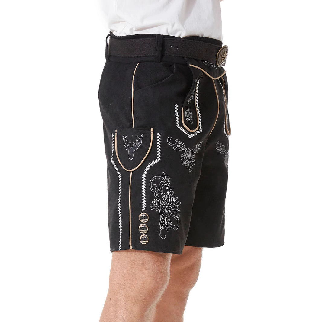 Lederhose Herren - Leder Velours Stickerei Schwarz Oktoberfest-Chaps Herrenmode