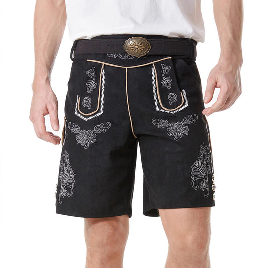 Lederhose Herren - Leder Velours Stickerei Schwarz Oktoberfest-Chaps Herrenmode