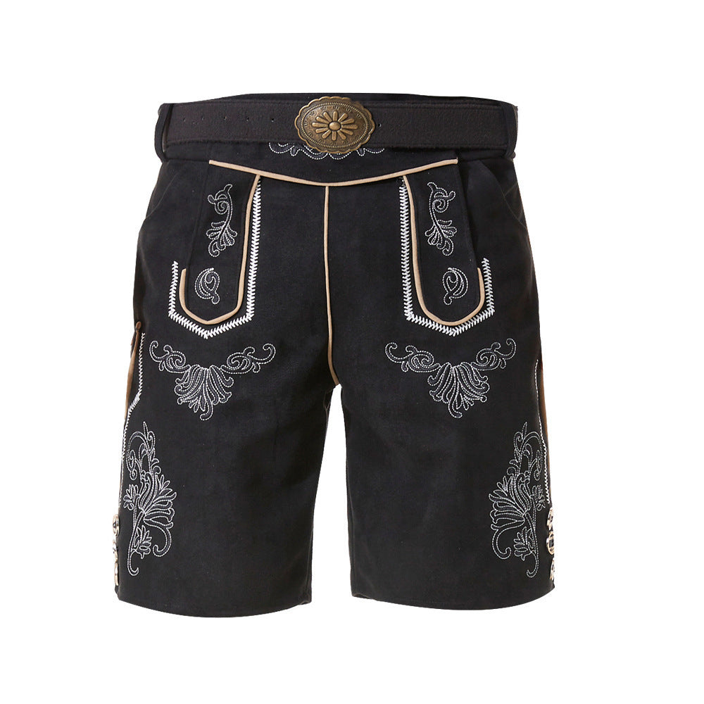 Lederhose Herren - Leder Velours Stickerei Schwarz Oktoberfest-Schwarz-M-Chaps Herrenmode