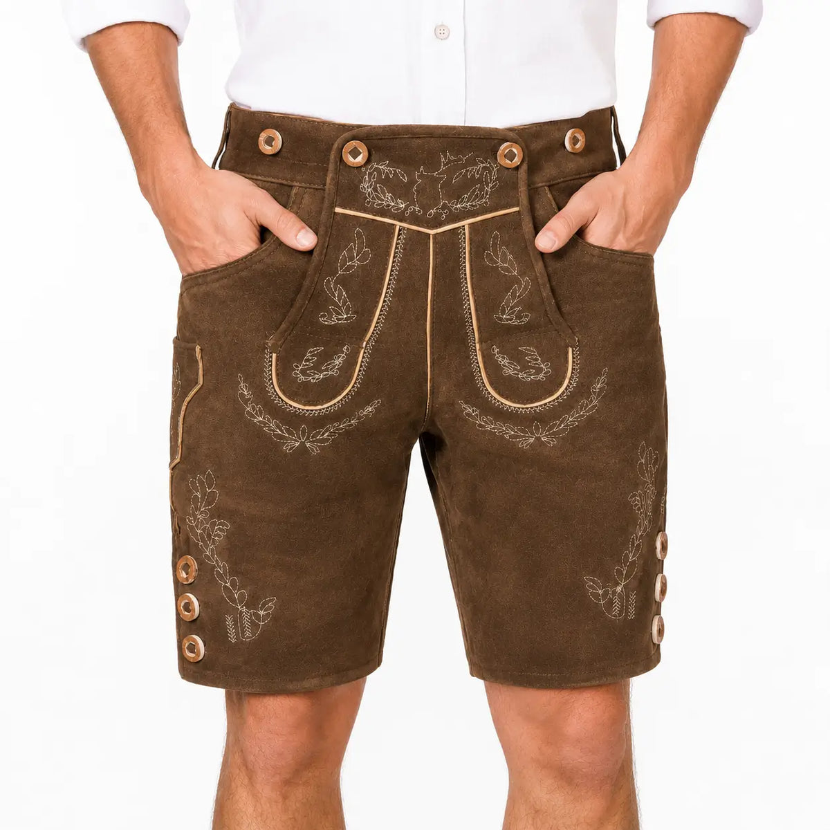 Lederhose Herren - Nubukleder Stickerei Traditionell Schwarz Oktoberfest-Braun-S-Chaps Herrenmode