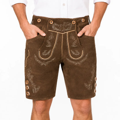 Lederhose Herren - Nubukleder Stickerei Traditionell Schwarz Oktoberfest-Braun-S-Chaps Herrenmode
