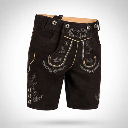 Lederhose Herren - Nubukleder Stickerei Traditionell Schwarz Oktoberfest-Chaps Herrenmode