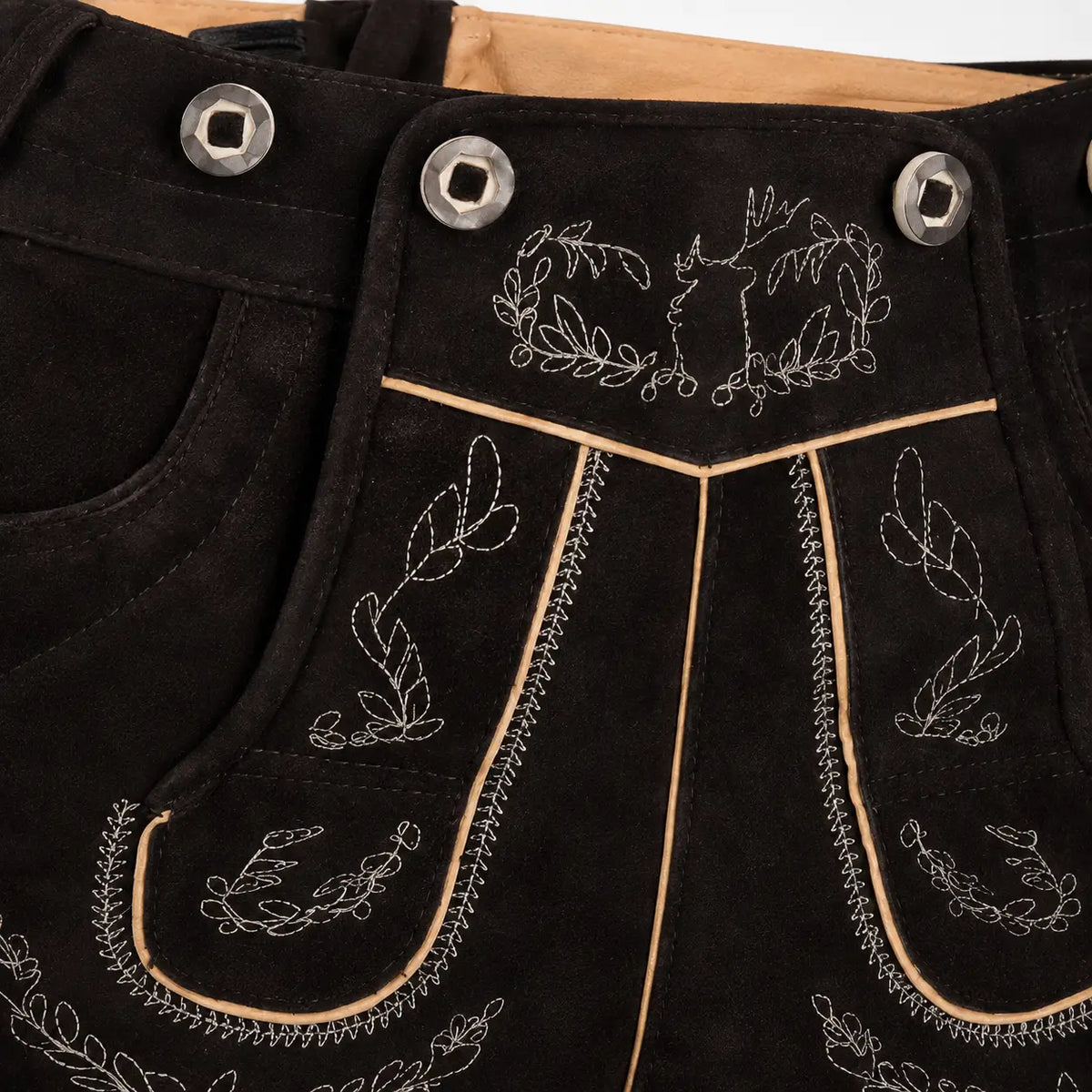 Lederhose Herren - Nubukleder Stickerei Traditionell Schwarz Oktoberfest-Chaps Herrenmode
