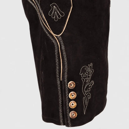 Lederhose Herren - Nubukleder Stickerei Traditionell Schwarz Oktoberfest-Chaps Herrenmode