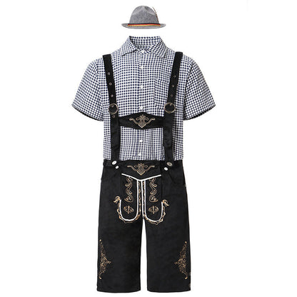 Lederhose Herren - Wildleder Filz Hosenträger Oktoberfest-Schwarz-M-Chaps Herrenmode