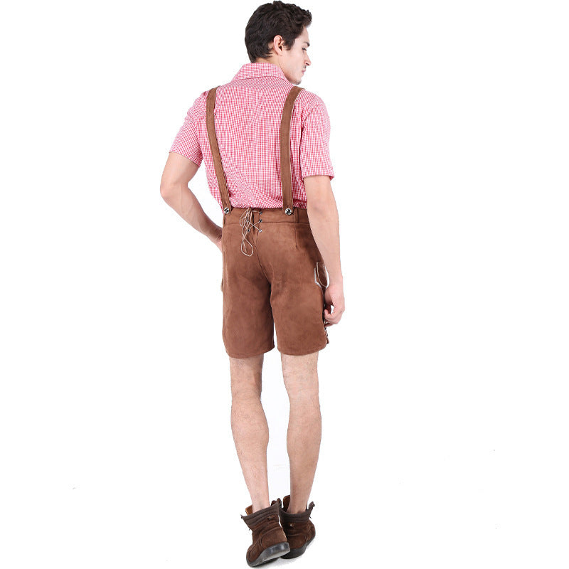 Lederhose Herren - Wildleder Hosenträger Stickerei Rot Oktoberfest-Chaps Herrenmode
