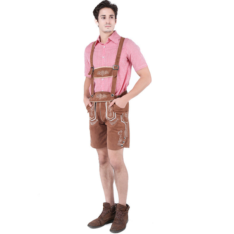Lederhose Herren - Wildleder Hosenträger Stickerei Rot Oktoberfest-Chaps Herrenmode
