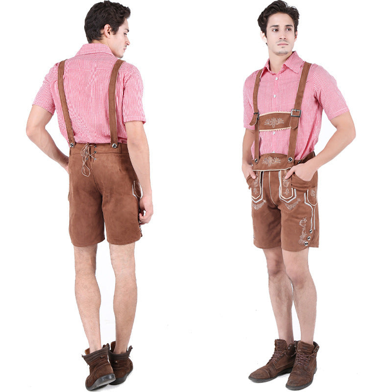 Lederhose Herren - Wildleder Hosenträger Stickerei Rot Oktoberfest-Rot-S-Chaps Herrenmode