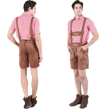 Lederhose Herren - Wildleder Hosenträger Stickerei Rot Oktoberfest-Rot-S-Chaps Herrenmode