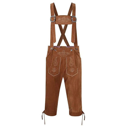 Lederhose Herren - Wildleder Hosenträger Traditionell Braun Oktoberfest-Khaki-S-Chaps Herrenmode