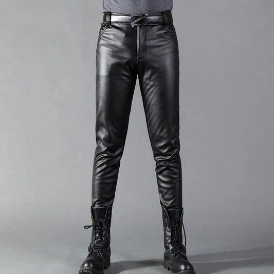 Lederhosen - Herren Kunstleder Slim Fit Stretchhosen-30-Chaps Herrenmode