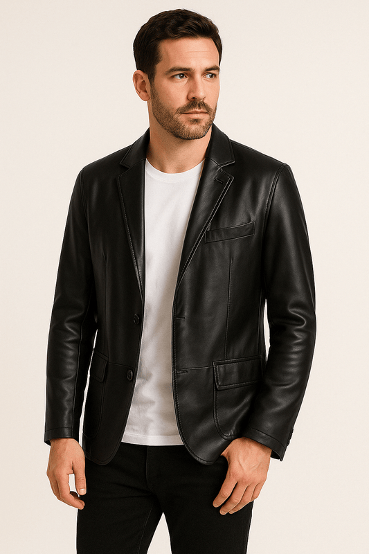 Lederjacke – Herren-Lederjacke mit Revers und Knöpfen aus Kunstleder-Chaps Herrenmode