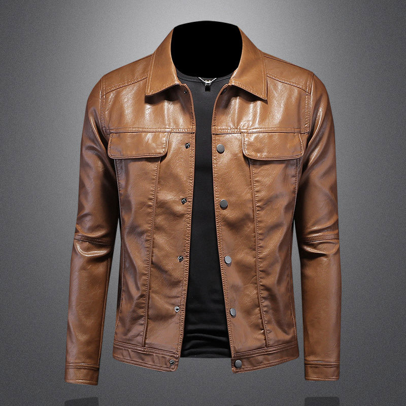 Lederjacke | Kunstleder | Button-Up | Herren Lederjacke | Bikerjacke-Braun-M-Chaps Herrenmode
