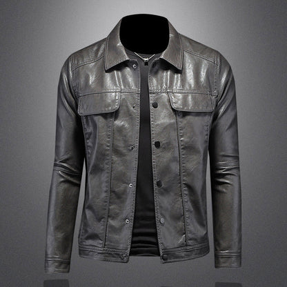 Lederjacke | Kunstleder | Button-Up | Herren Lederjacke | Bikerjacke-Grau-M-Chaps Herrenmode