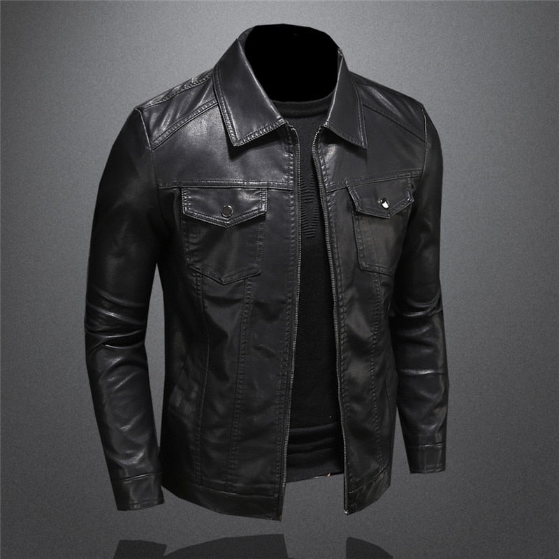 Lederjacke - Schwarz - Veganes Leder - Kunstlederjacke - Herrenjacke-Chaps Herrenmode