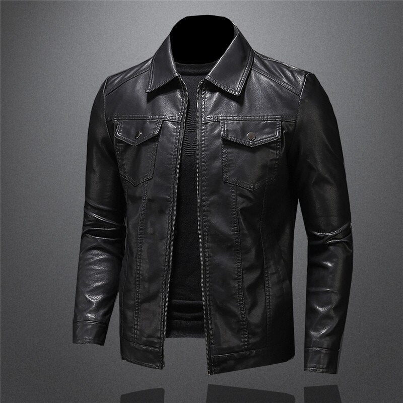 Lederjacke - Schwarz - Veganes Leder - Kunstlederjacke - Herrenjacke-Chaps Herrenmode
