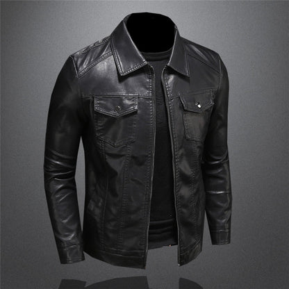 Lederjacke - Schwarze Slim Fit Kunstlederjacke für Männer-Chaps Herrenmode