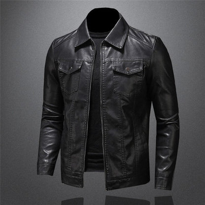 Lederjacke - Schwarze Slim Fit Kunstlederjacke für Männer-Chaps Herrenmode