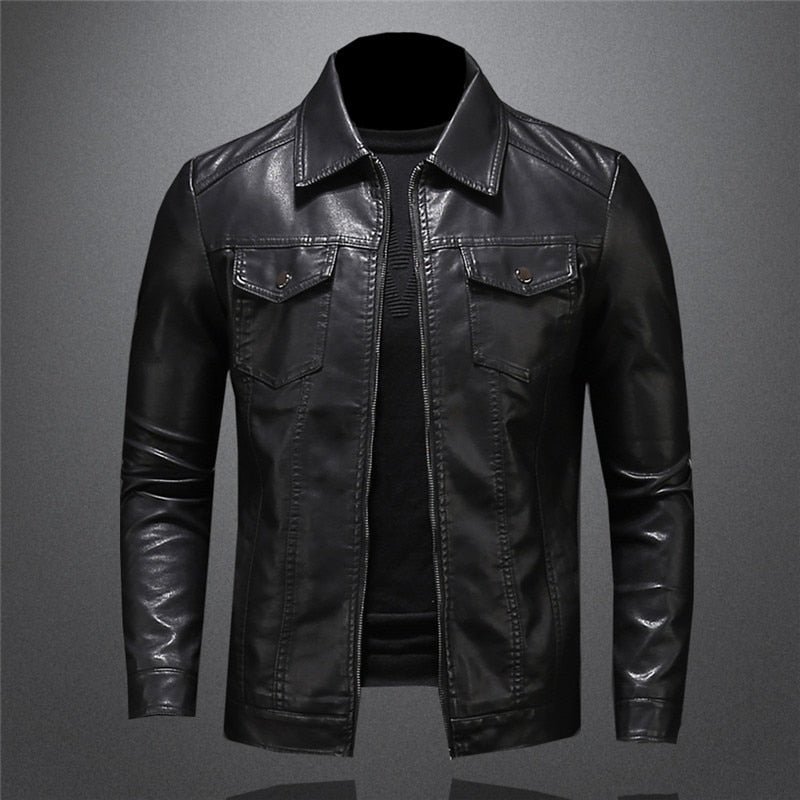 Lederjacke - Schwarze Slim Fit Kunstlederjacke für Männer-XS-Chaps Herrenmode
