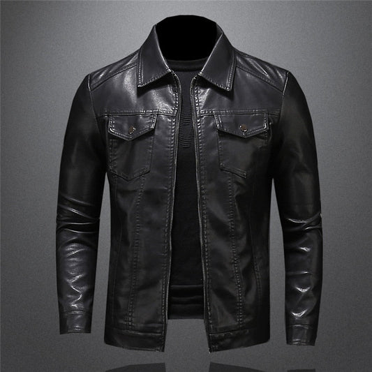Lederjacke - Schwarze Slim Fit Kunstlederjacke für Männer-XS-Chaps Herrenmode
