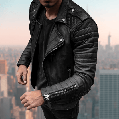 Lederjacke - Zip-Up - Kunstleder - Lederjacke für Männer - Bikerjacke-Schwarz-S-Chaps Herrenmode