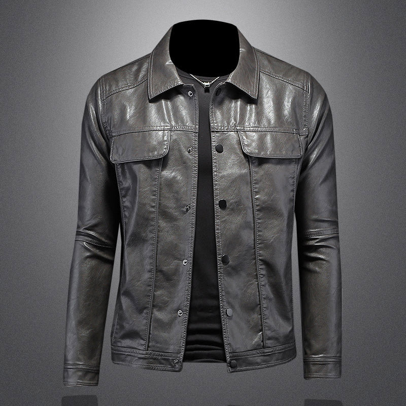 Lederjacke – zum Knöpfen – Taschen – Bikerjacke – Herrenlederjacke-Grau-S-Chaps Herrenmode