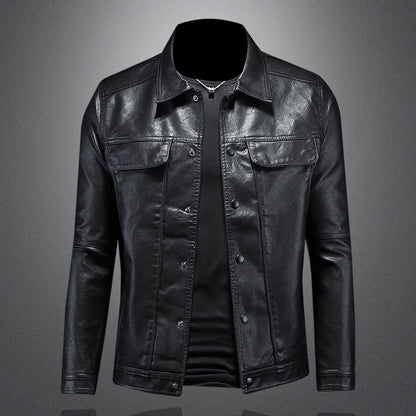 Lederjacke – zum Knöpfen – Taschen – Bikerjacke – Herrenlederjacke-Schwarz-S-Chaps Herrenmode