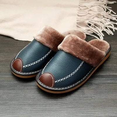 Lederpantoffeln | Pelz | Rutschfest | Hausschuhe | Winterschuhe-Grau Grün-38-Chaps Herrenmode