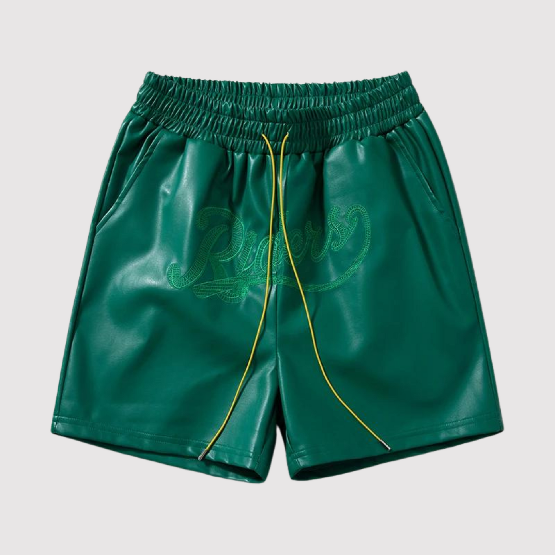 Ledershorts - Kordelzug - Elastische Taille - Shorts für Männer - Männerkleidung-Grün-M-Chaps Herrenmode