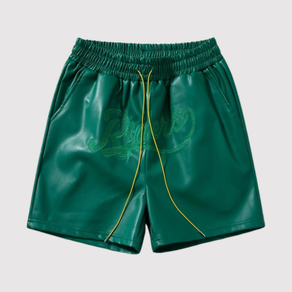 Ledershorts - Kordelzug - Elastische Taille - Shorts für Männer - Männerkleidung-Grün-M-Chaps Herrenmode