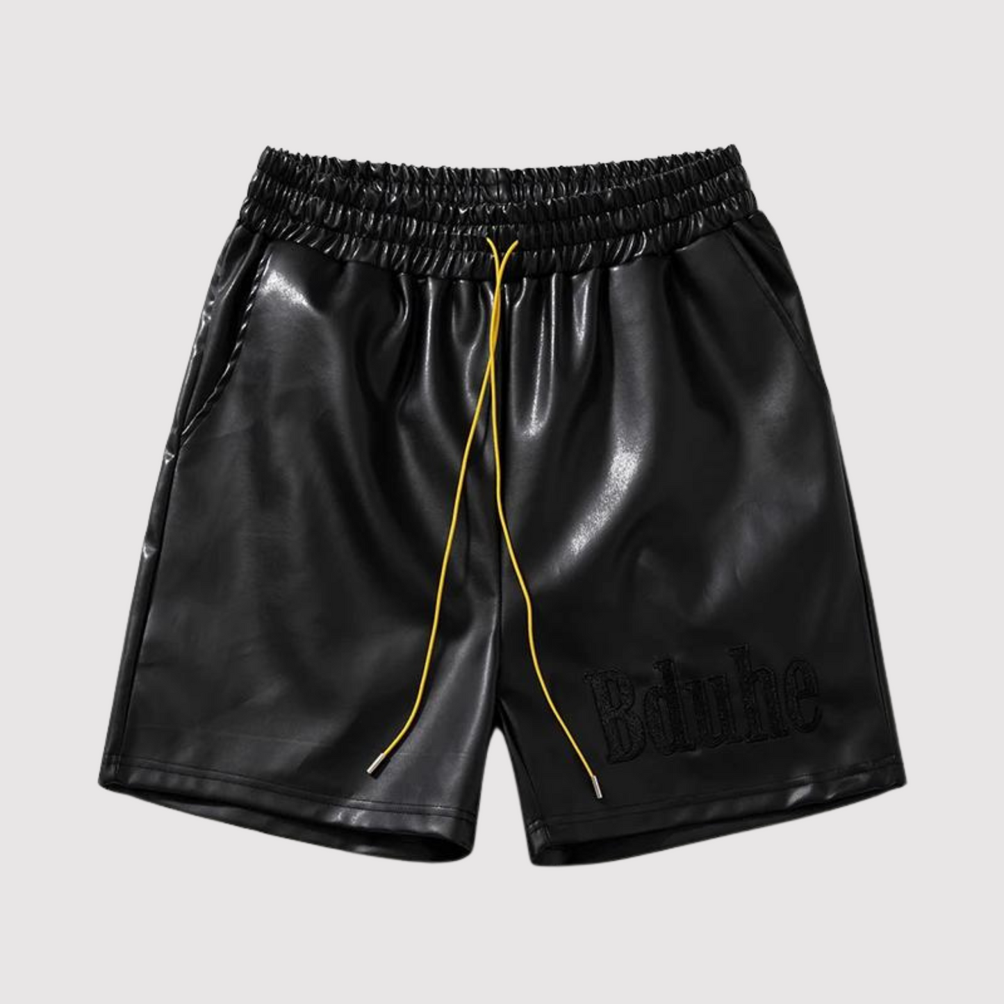 Ledershorts - Kordelzug - Elastische Taille - Shorts für Männer - Männerkleidung-Schwarz-M-Chaps Herrenmode