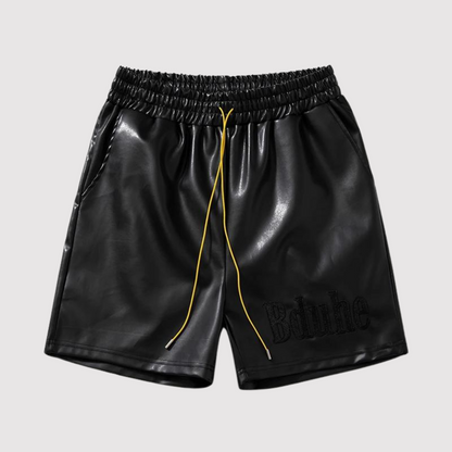 Ledershorts - Kordelzug - Elastische Taille - Shorts für Männer - Männerkleidung-Schwarz-M-Chaps Herrenmode
