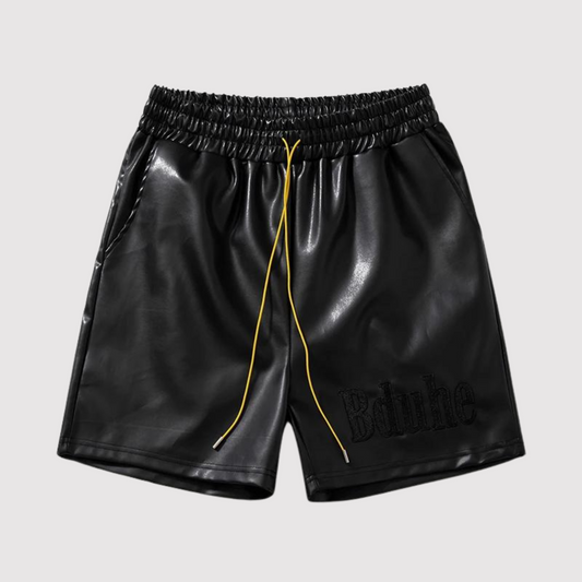 Ledershorts - Kordelzug - Elastische Taille - Shorts für Männer - Männerkleidung-Schwarz-M-Chaps Herrenmode