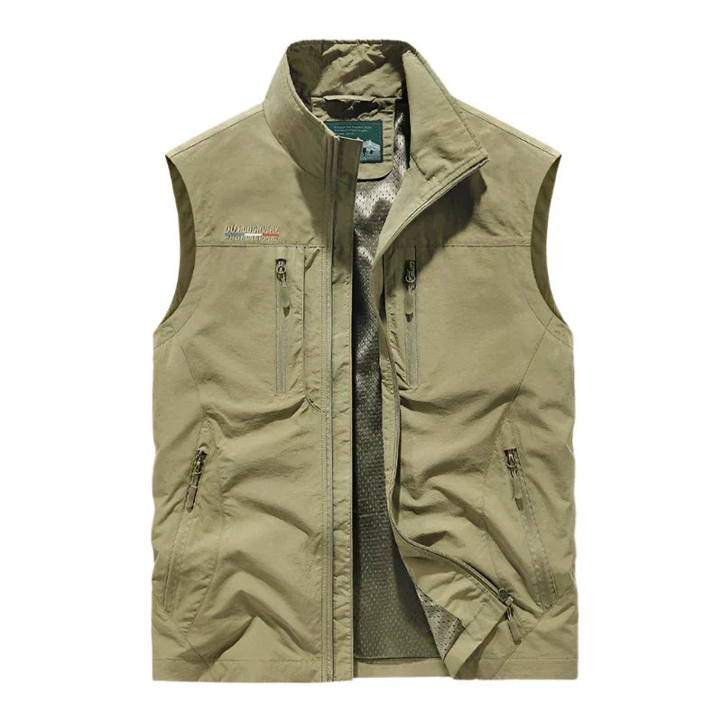Leichte Weste | Ärmellos | Mit Reißverschluss | Taktische Weste | Herrenweste-Khaki-M-Chaps Herrenmode
