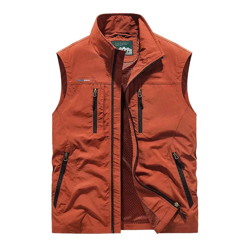 Leichte Weste | Ärmellos | Mit Reißverschluss | Taktische Weste | Herrenweste-Orange-M-Chaps Herrenmode