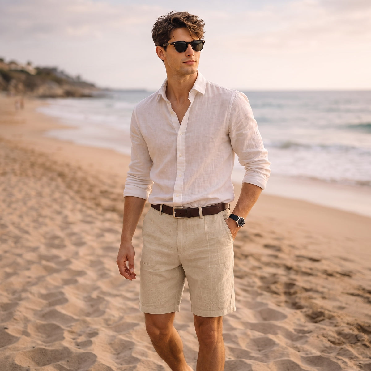 Bermuda-Shorts Herren – Kurze Hose aus Baumwolle und Leinen-Chaps Herrenmode